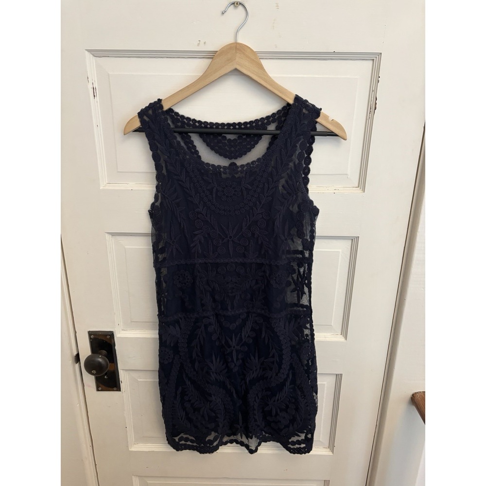 Express Women's Navy‎ Floral Lace Sleeveless Sheath Dress Lined Size XS